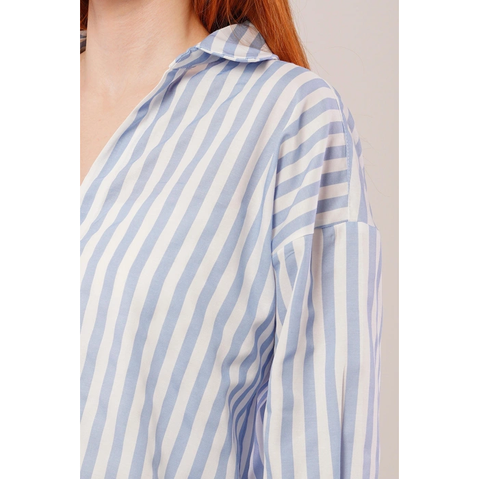 Çizgili Rahat Kesim Mavi Gömlek
