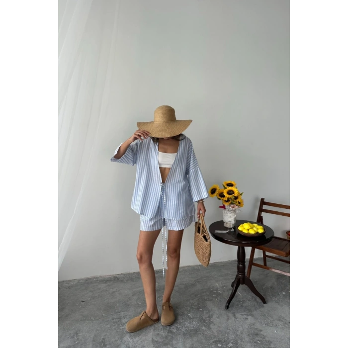 ÇİZGİLİ TUNİK -ŞORT TAKIM - Mavi