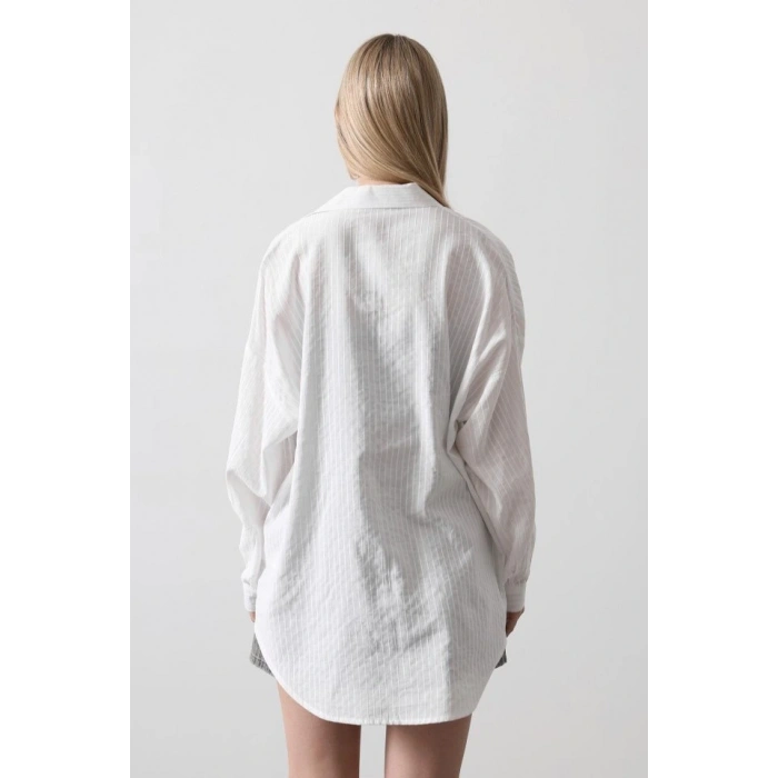 Çizgili Uzun Kol Gömlek - Beyaz