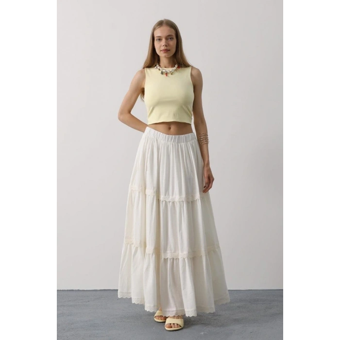 Dantel Detaylı Etek - Beyaz