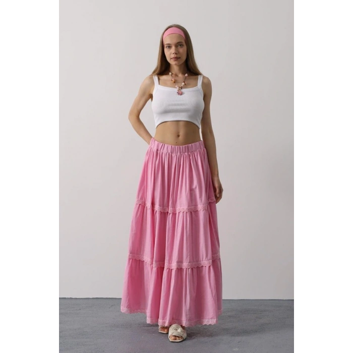 Dantel Detaylı Etek - Pembe