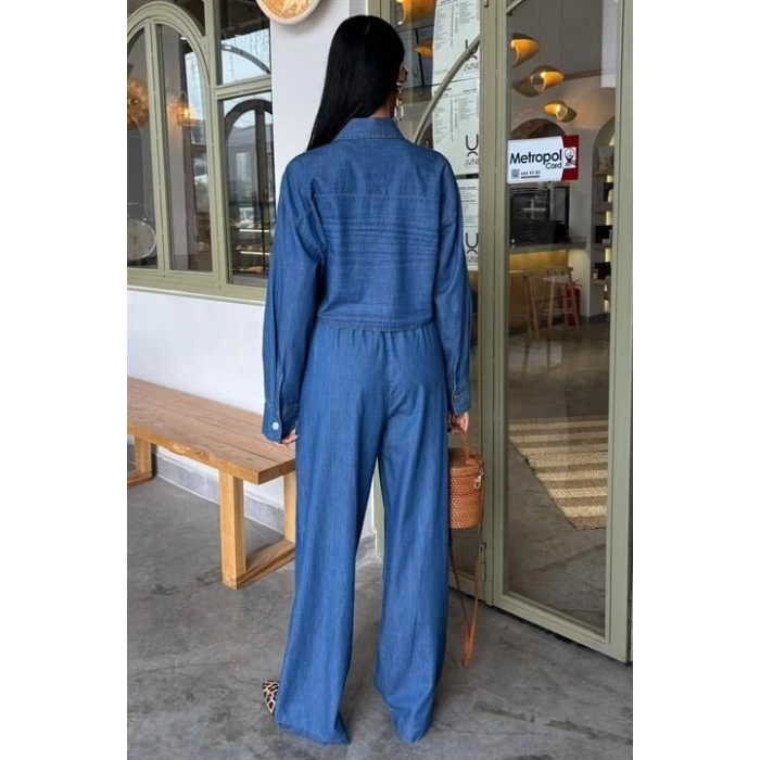 Denim Gömlek Plazzo Pantolon Takım 10163-08