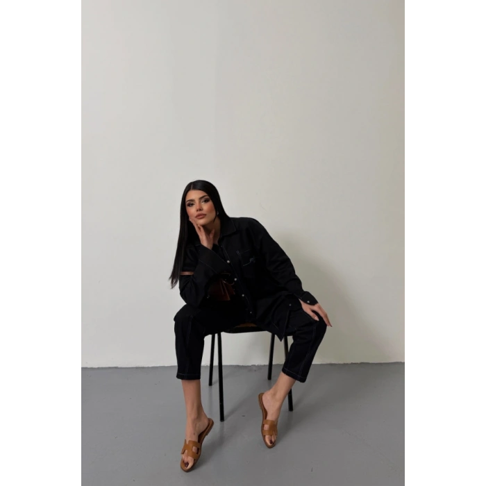 DENİM PUNTOLU GÖMLEK-PANTOLON TAKIM - Mavi