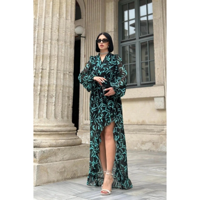 Desenli Desenli Fırfırlı Elbise