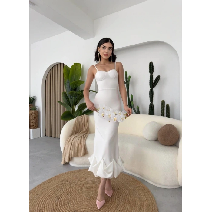 Dominic Eteği Büzgülü Midi Boy Elbise