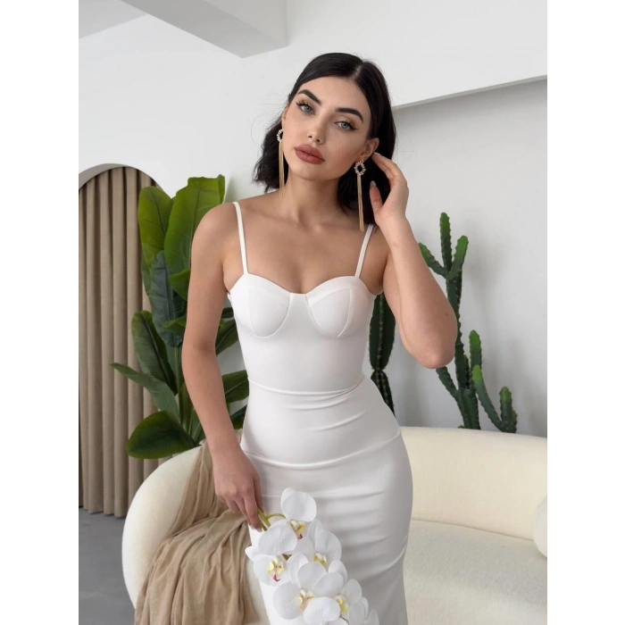 Dominic Eteği Büzgülü Midi Boy Elbise