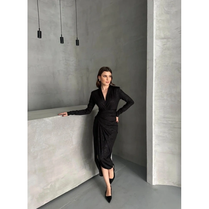 Drape Detaylı Midi Elbise