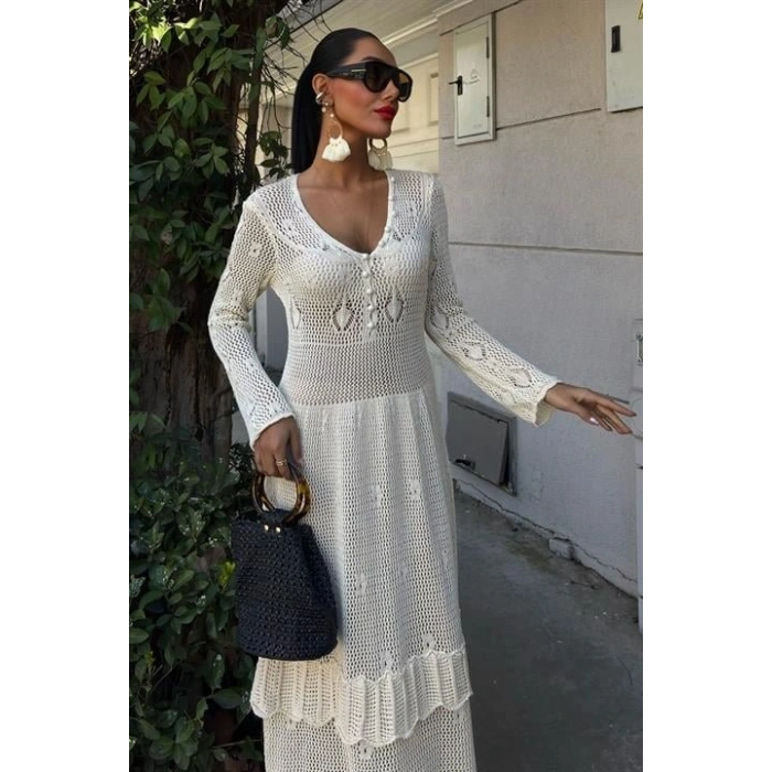 Düğme Detaylı Ve Kat Etekli Etnik Elbise 2859