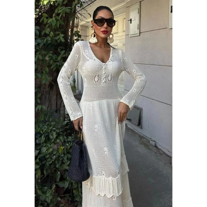 Düğme Detaylı Ve Kat Etekli Etnik Elbise 2859