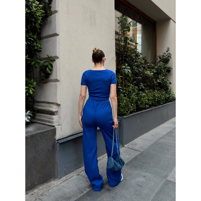 Düğme yakalı saks alt üst takım s3943