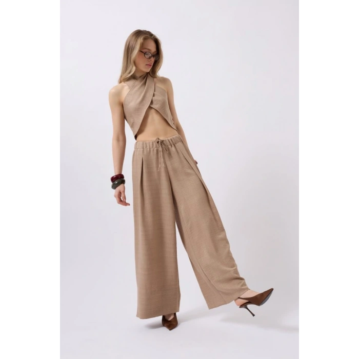 Düşük Bel Oversize Keten Pantolon