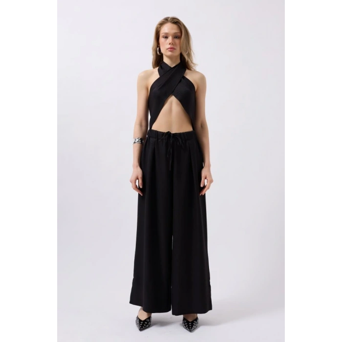 Düşük Bel Oversize Keten Pantolon