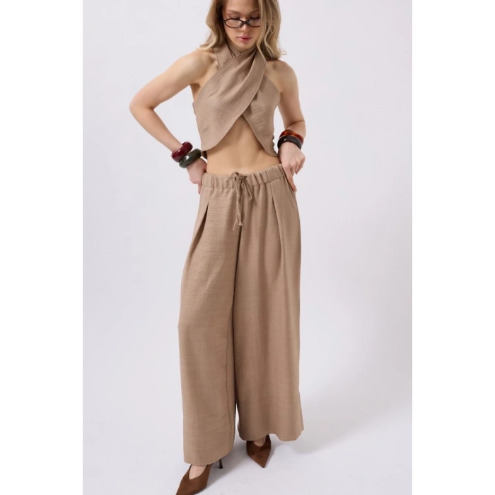 Düşük Bel Oversize Keten Pantolon