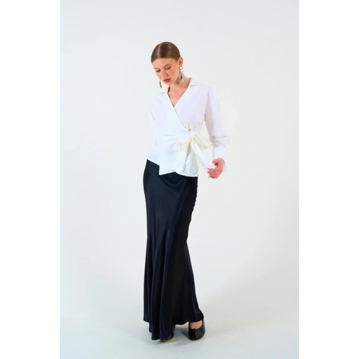 Düz Yandan Bağlamalı Gömlek - Ekru