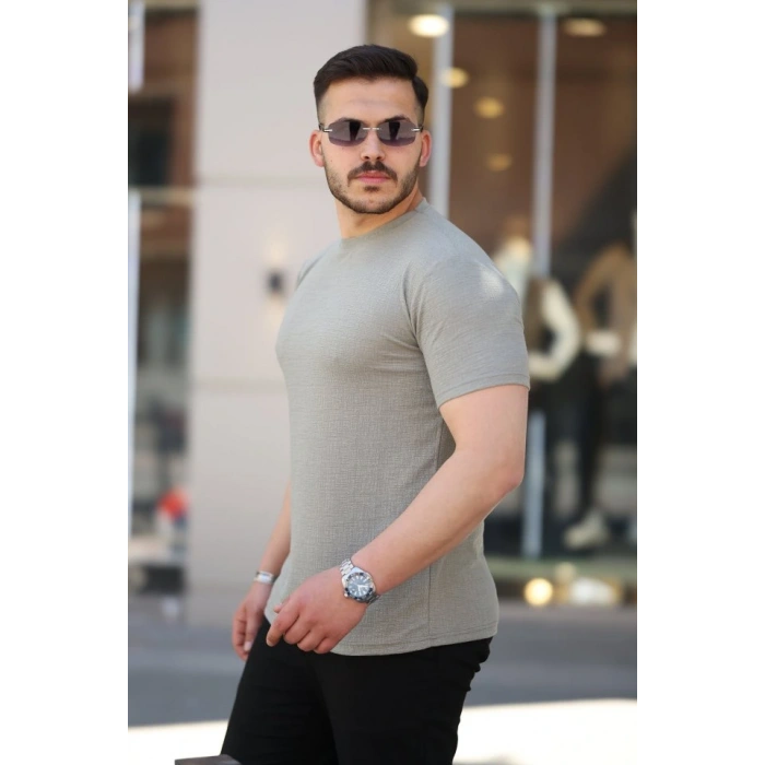 Erkek Ağaç Kabuğu Desenli Kısa Kollu T-shirt