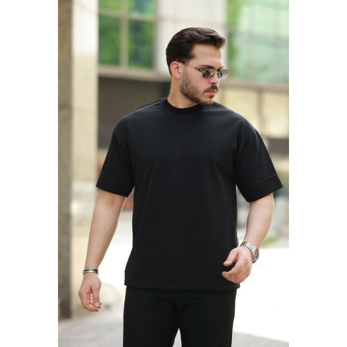 Erkek Basic Oversize Double Face Kumaş Kısa Kollu Tshirt
