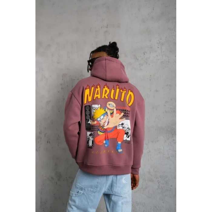 Erkek Baskılı Sweat Kapüşonlu - Gül Kurusu