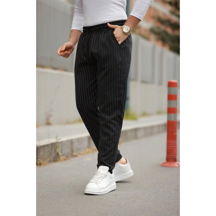 Erkek Beli Bağcıklı çizgili Pantolon