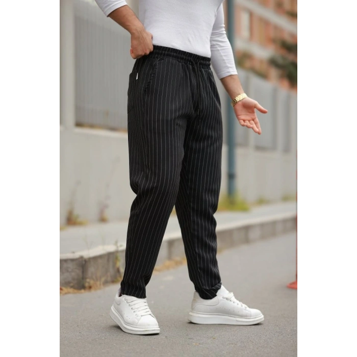 Erkek Beli Bağcıklı çizgili Pantolon