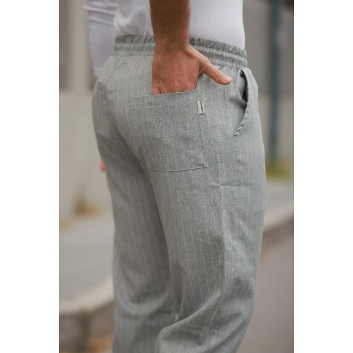 Erkek Beli Bağcıklı çizgili Pantolon