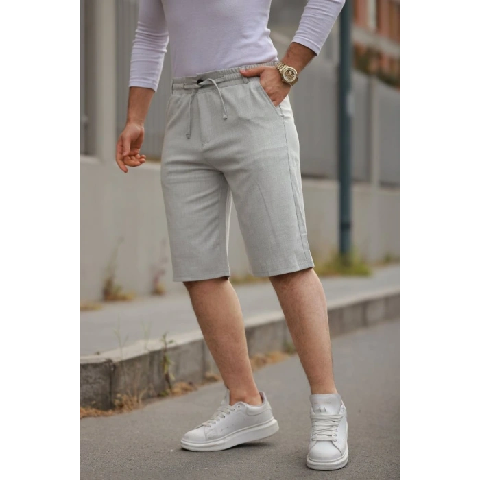 Erkek Beli Bağcıklı Ve Düğmeli Bezayağı Kumaş şort