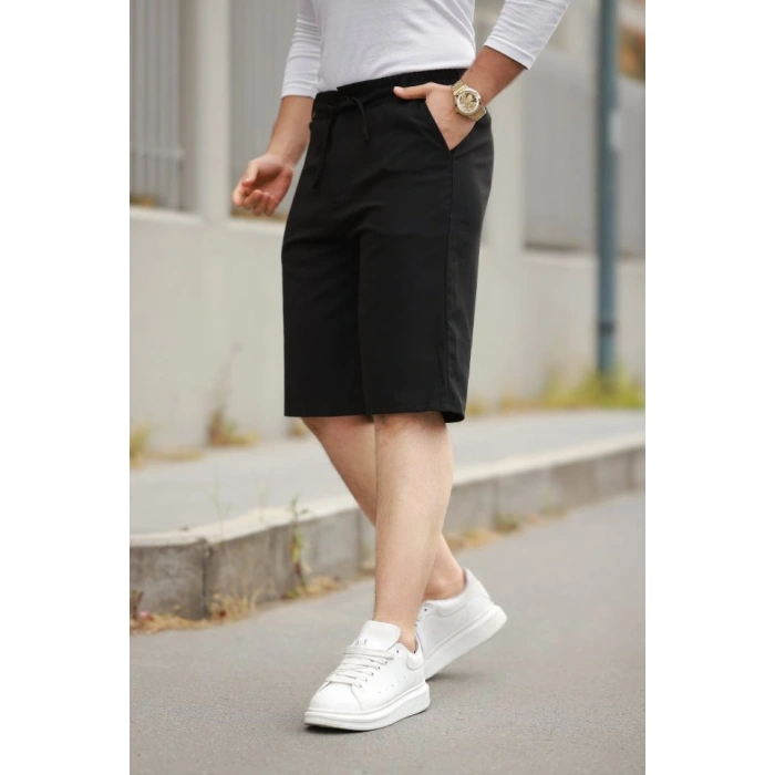 Erkek Beli Bağcıklı Ve Düğmeli Bezayağı Kumaş şort