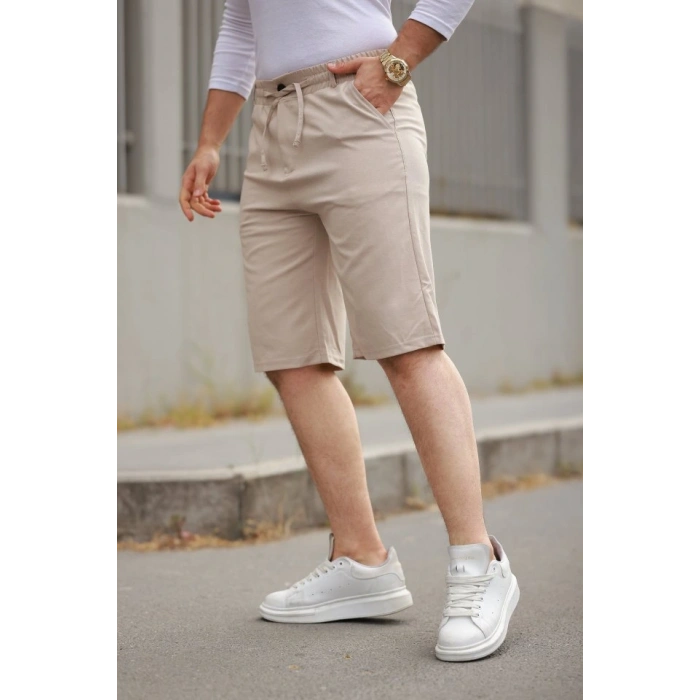 Erkek Beli Bağcıklı Ve Düğmeli Bezayağı Kumaş şort