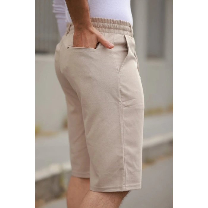 Erkek Beli Bağcıklı Ve Düğmeli Bezayağı Kumaş şort