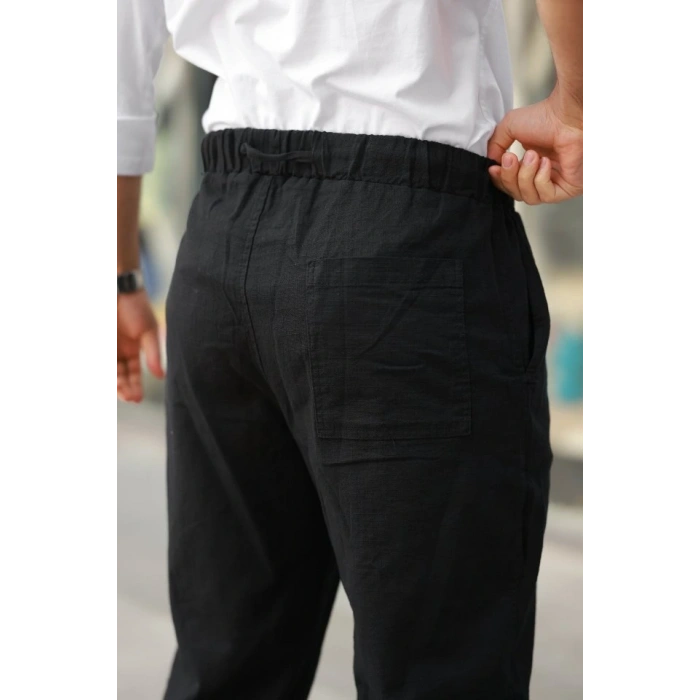 Erkek Beli Lastikli Keten Rahat Pantolon