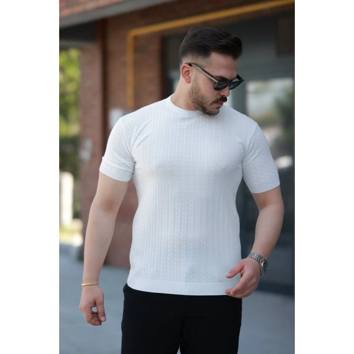 Erkek Bisiklet Yaka örgü Desenli Kısa örme Triko Kısa Kollu T-shirt