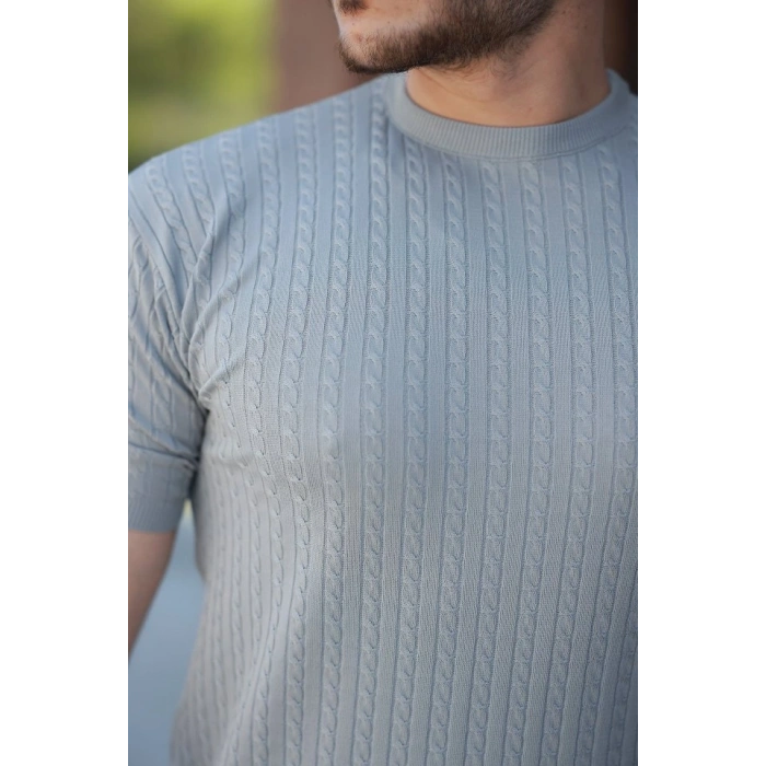 Erkek Bisiklet Yaka örgü Desenli Kısa örme Triko Kısa Kollu T-shirt