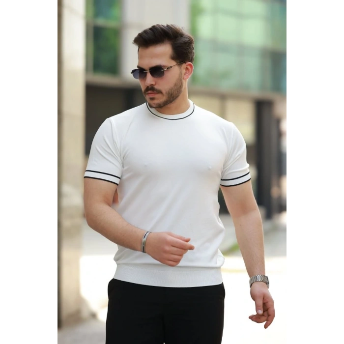 Erkek Bisiklet Yaka Ribanalı Kısa Kollu Tshirt