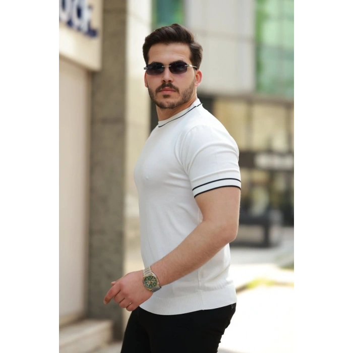 Erkek Bisiklet Yaka Ribanalı Kısa Kollu Tshirt