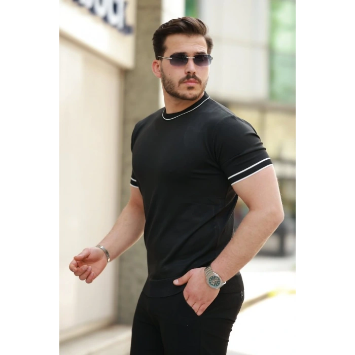 Erkek Bisiklet Yaka Ribanalı Kısa Kollu Tshirt