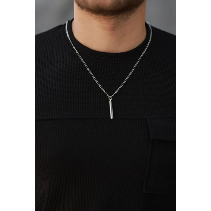 Erkek Cepli Kolyeli Kısa Kollu örme Kumaş T-shirt