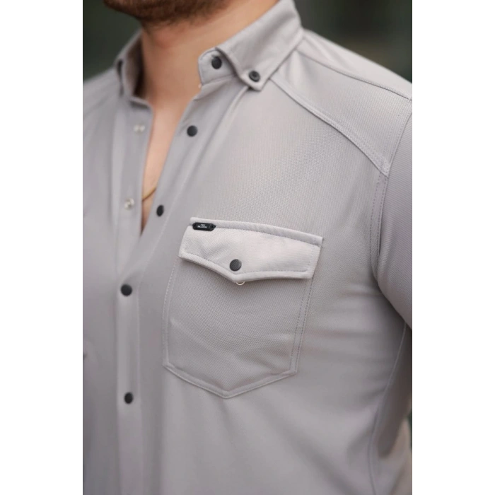 Erkek çift Cepli çıtçıt Düğmeli Uzun Kollu Gömlek