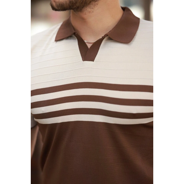 Erkek çizgi Desenli Yakalı Kısa Kollu T-shirt