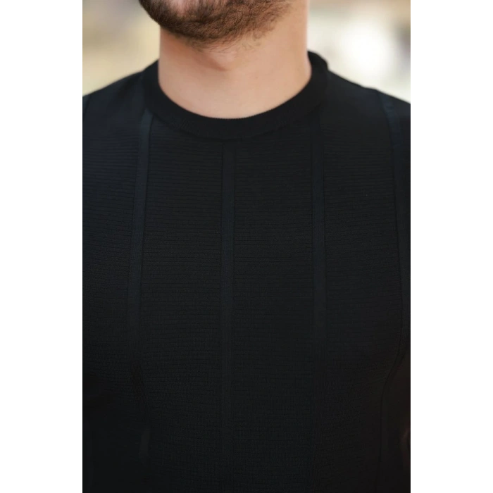 Erkek Desenli çizgi Kabartmalı Kısa Kollu Tişört