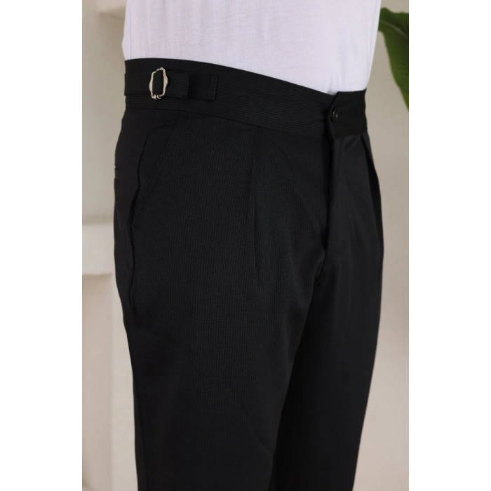 Erkek Duble Paça Yandan Tokalı Cord Desenli Old Money Pantolon