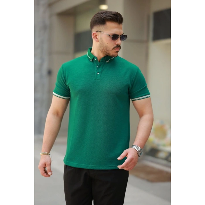 Erkek Düğmeli Yaka Waffle Kumaş Kısa Kollu Tişört