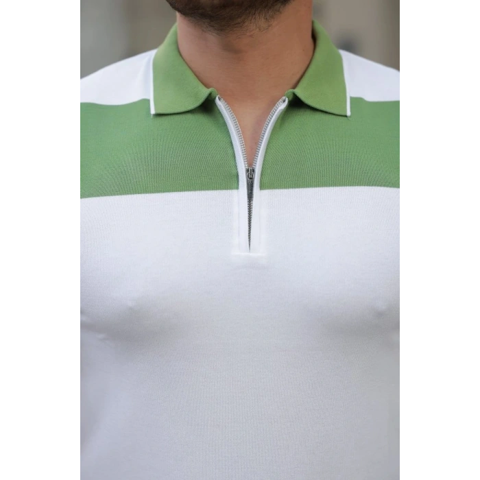 Erkek Fermuar Yakalı Kısa Kollu Tişört