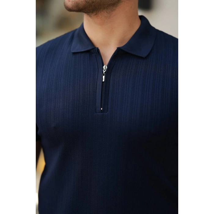 Erkek Fermuar Yakalı Kısa Kollu Tişört