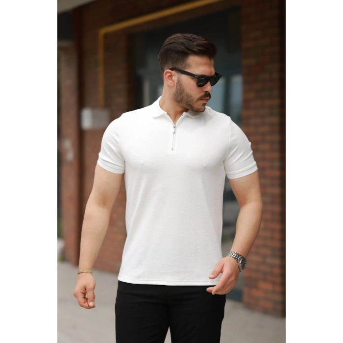 Erkek Fermuarlı Yaka Kısa Kollu Tişört