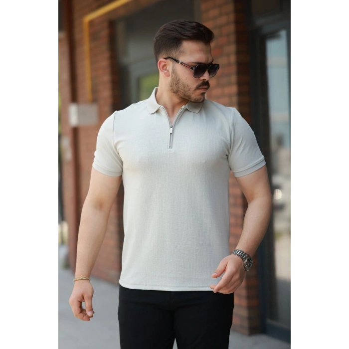 Erkek Fermuarlı Yaka Kısa Kollu Tişört