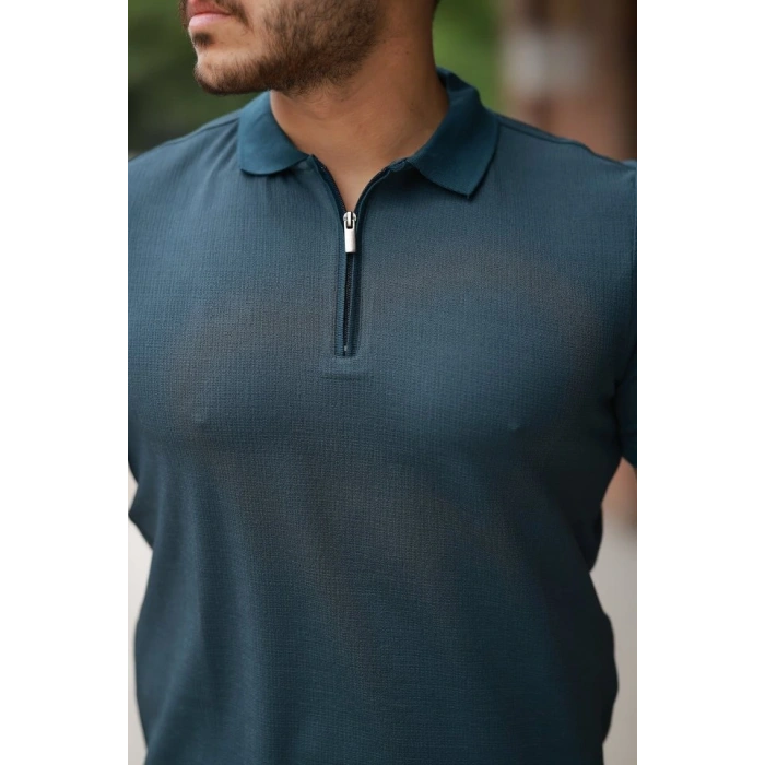 Erkek Fermuarlı Yaka Kısa Kollu Tişört