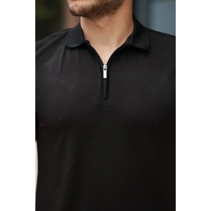 Erkek Fermuarlı Yaka Kısa Kollu Tişört