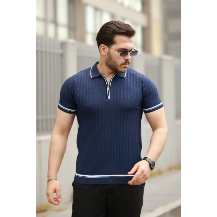 Erkek Fermuarlı Yakalı Kısa Kollu T-shirt