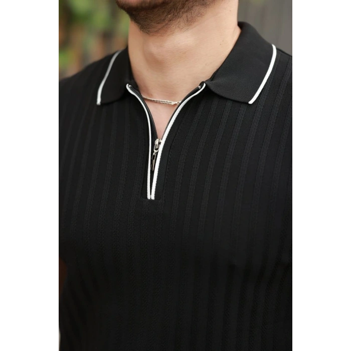 Erkek Fermuarlı Yakalı Kısa Kollu T-shirt