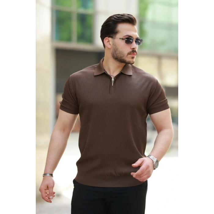 Erkek Fermuarlı Yakalı Kısa Kollu Tshirt