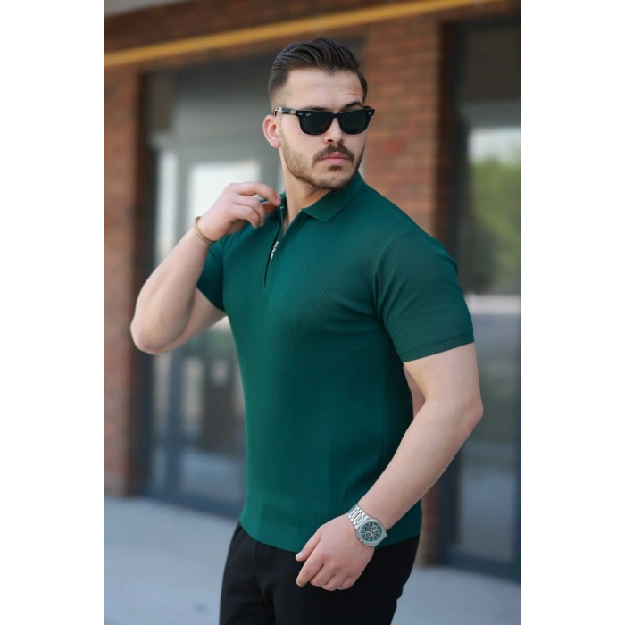 Erkek Fermuarlı Yakalı Kısa Kollu Tshirt